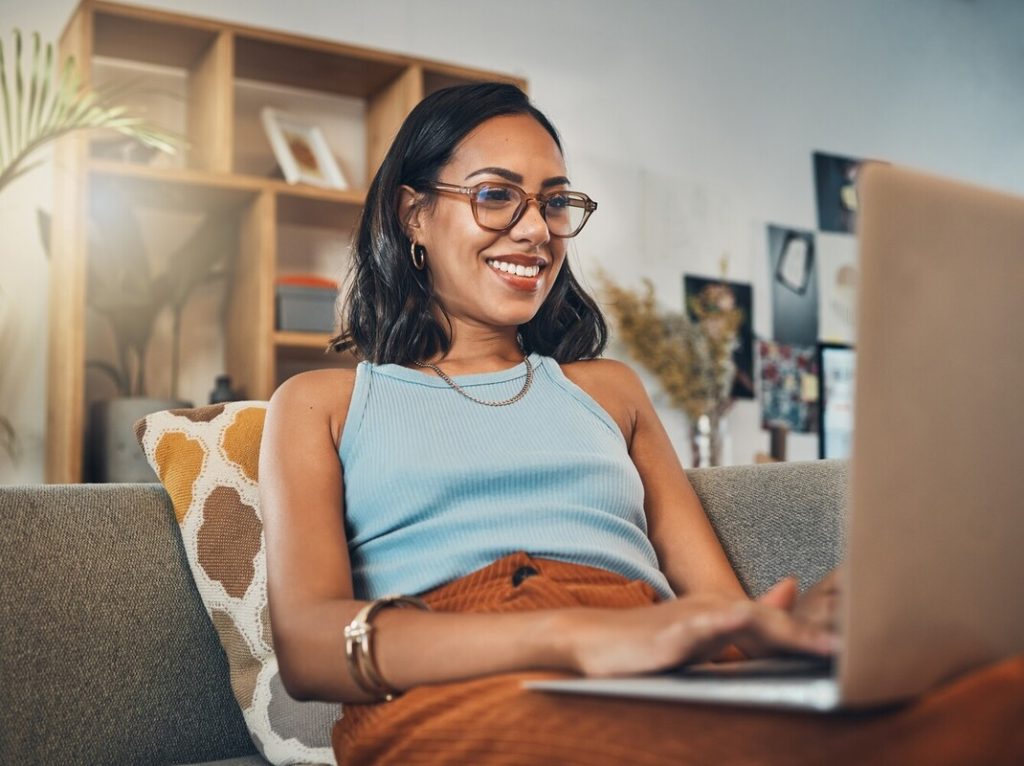 Young woman and working from home with a smile. 