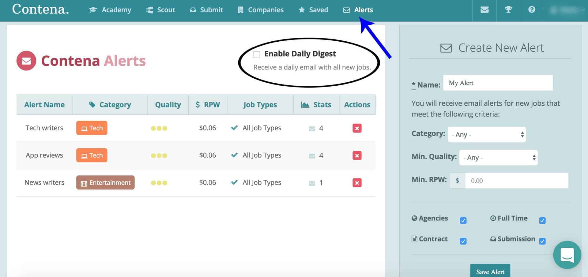 Contena review - freelance writing job board