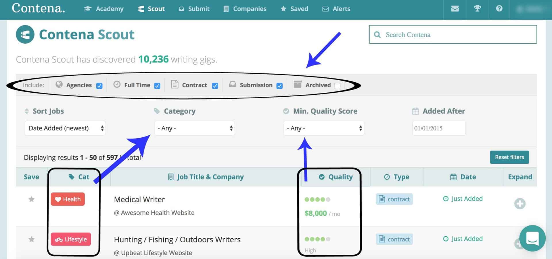 Contena review - freelance writing job board