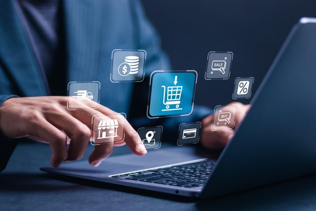 graphic of person online shopping