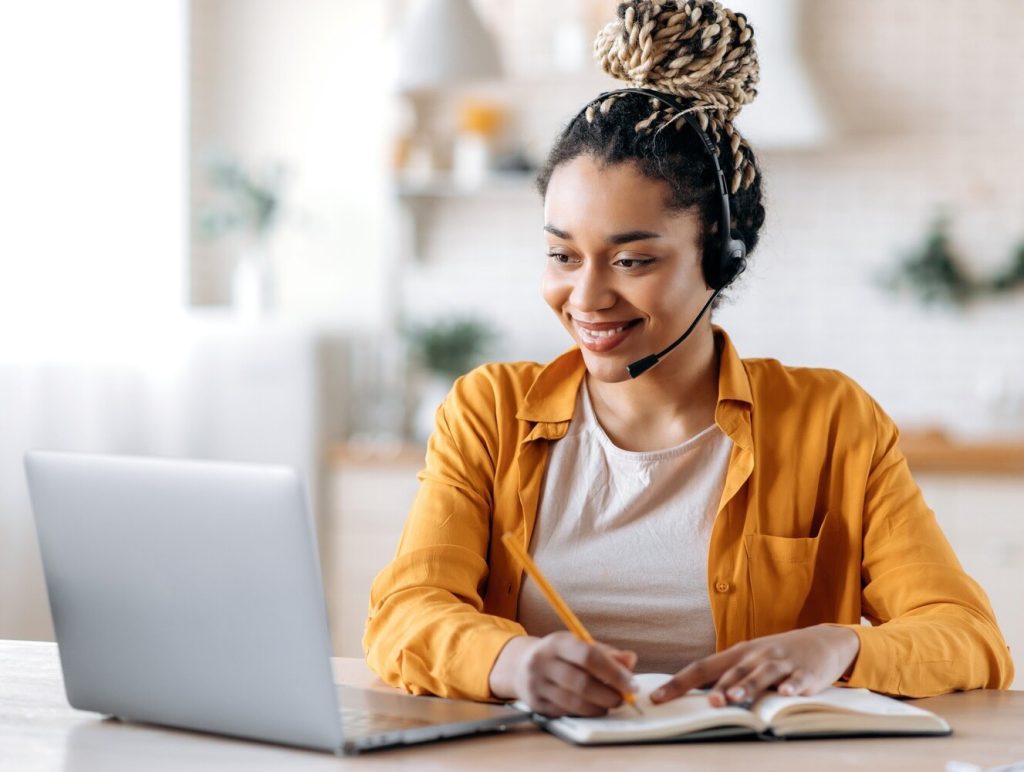 young woman tutoring online