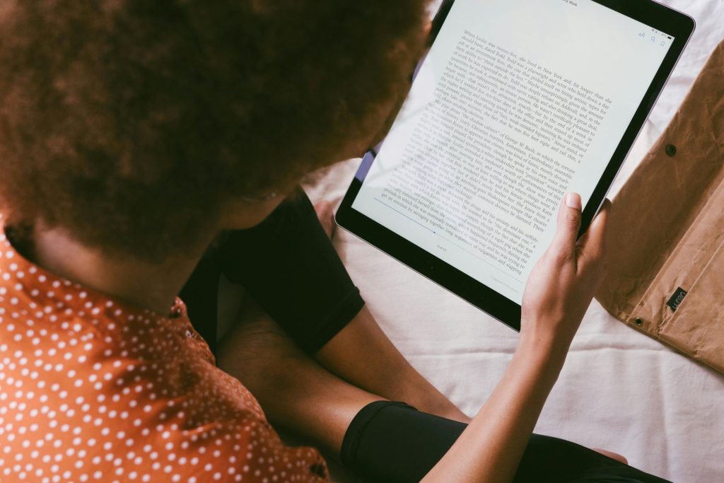 Lady reading on a mobile device