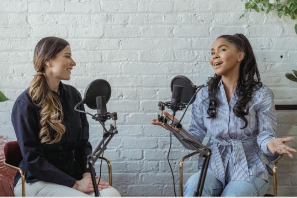two women doing a podcast 