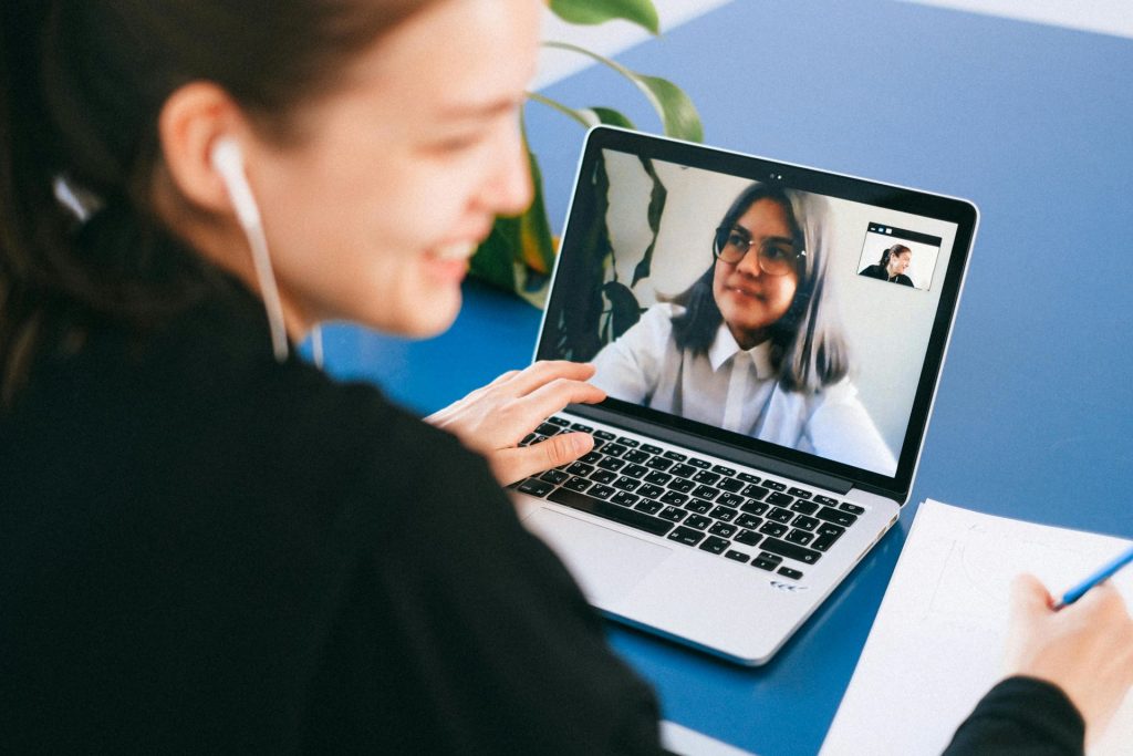 two people having an online meeting 
