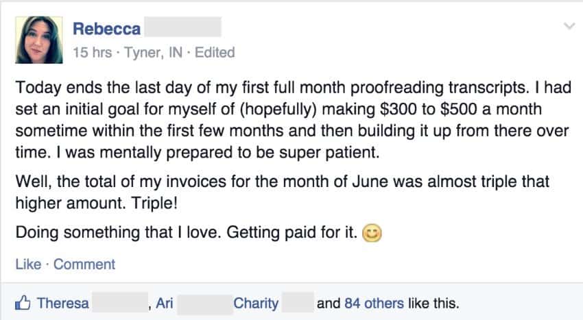 Rebecca testimonial proofreading work 