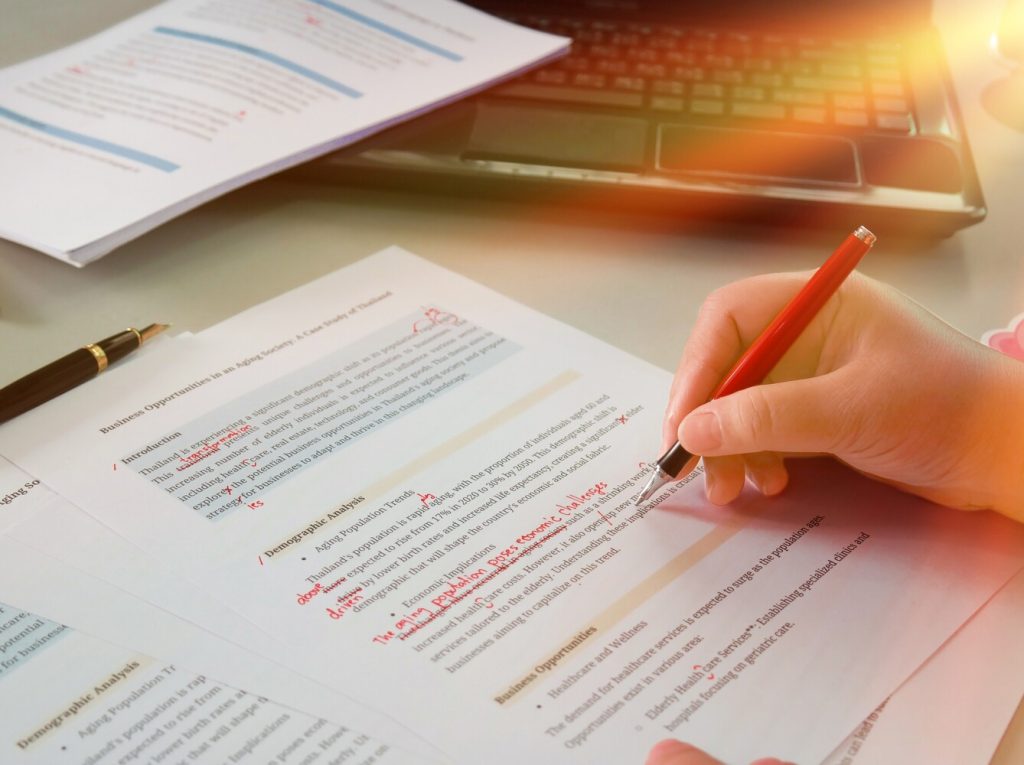 English proofreading paper in office