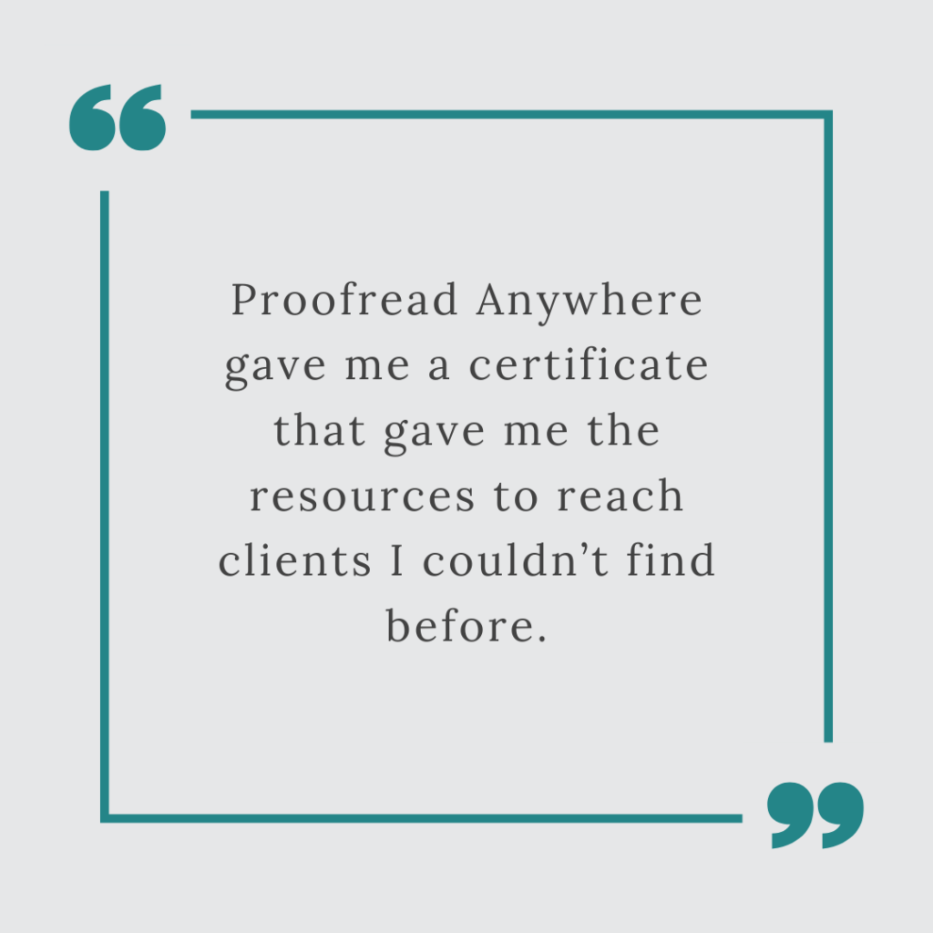Proofread Anywhere certificate