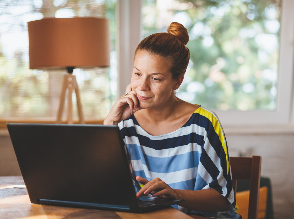 Woman working from home on her laptop