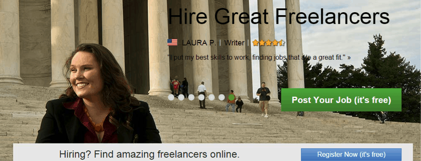 Laura on the homepage of Elance
